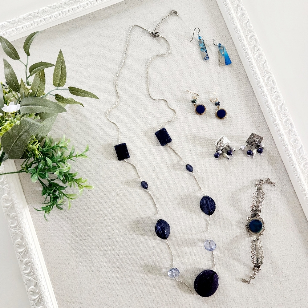 Blue Jewelry 5 piece Bundle - necklace bracelet earrings lot set